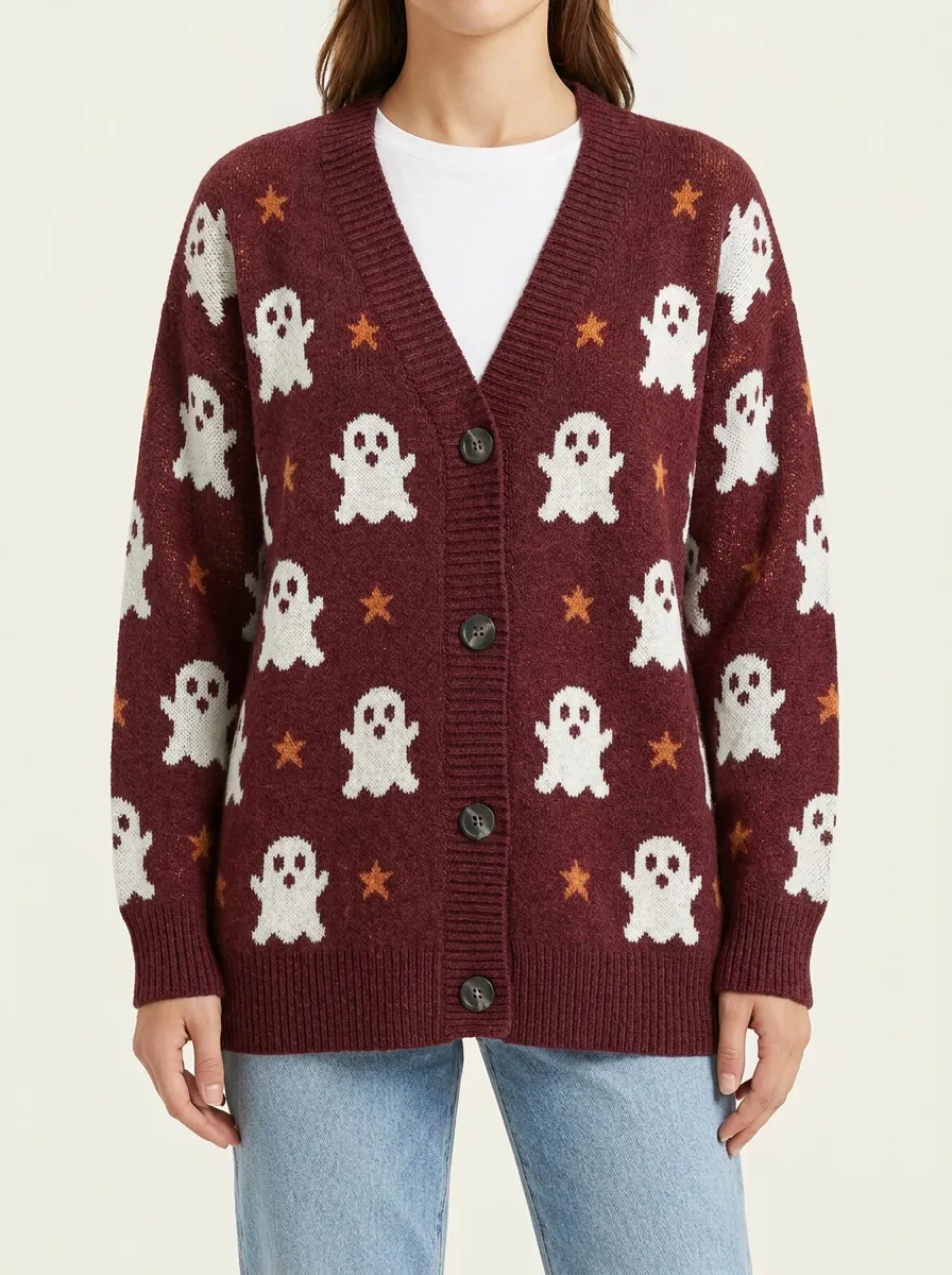 Women's Ghost Star Halloween Knit Cardigan