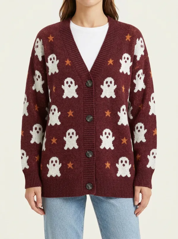 Women's Ghost Star Halloween Knit Cardigan