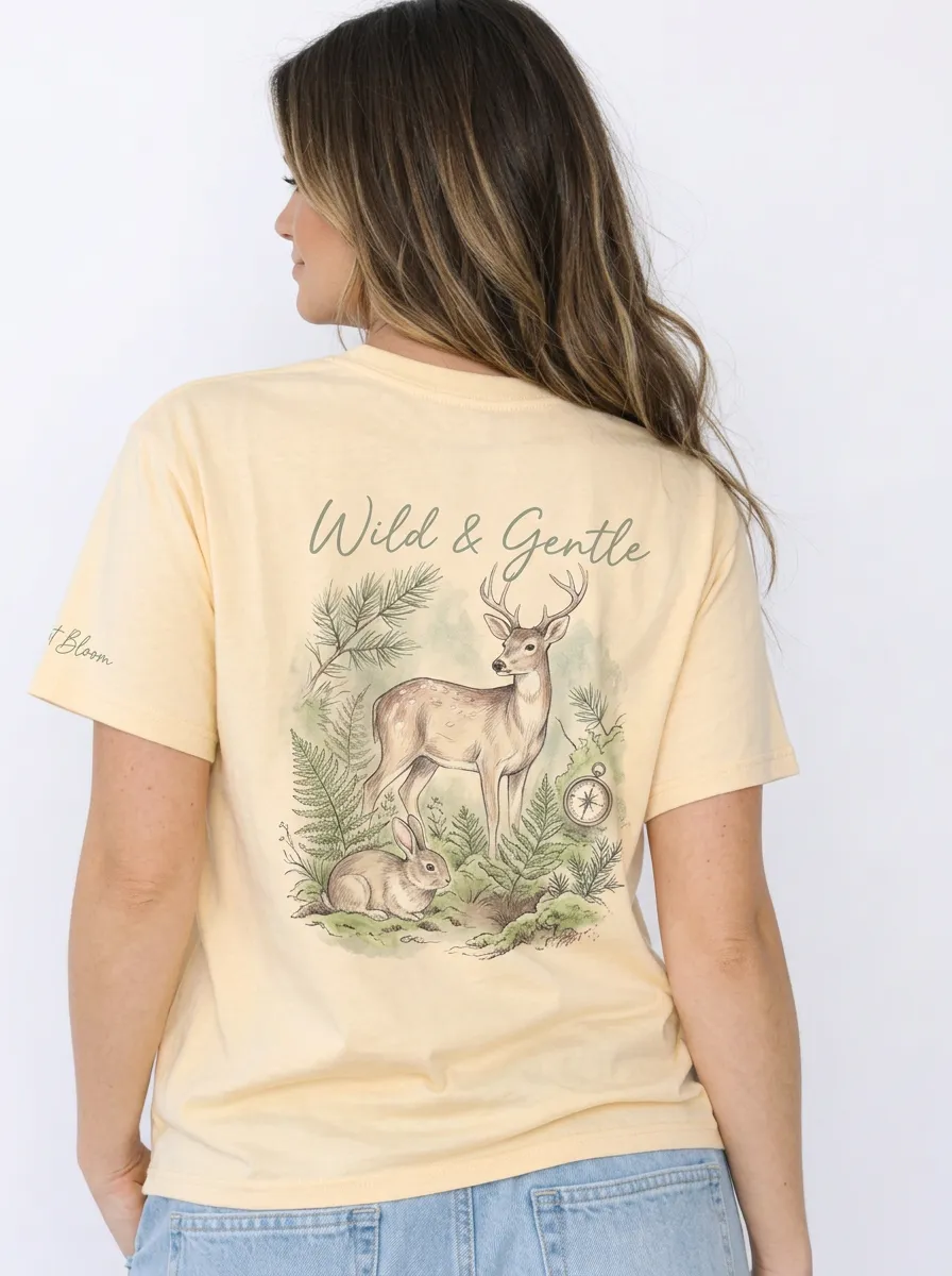 Women's Nature Lover Deer Rabbit Compass Printed T-shirt
