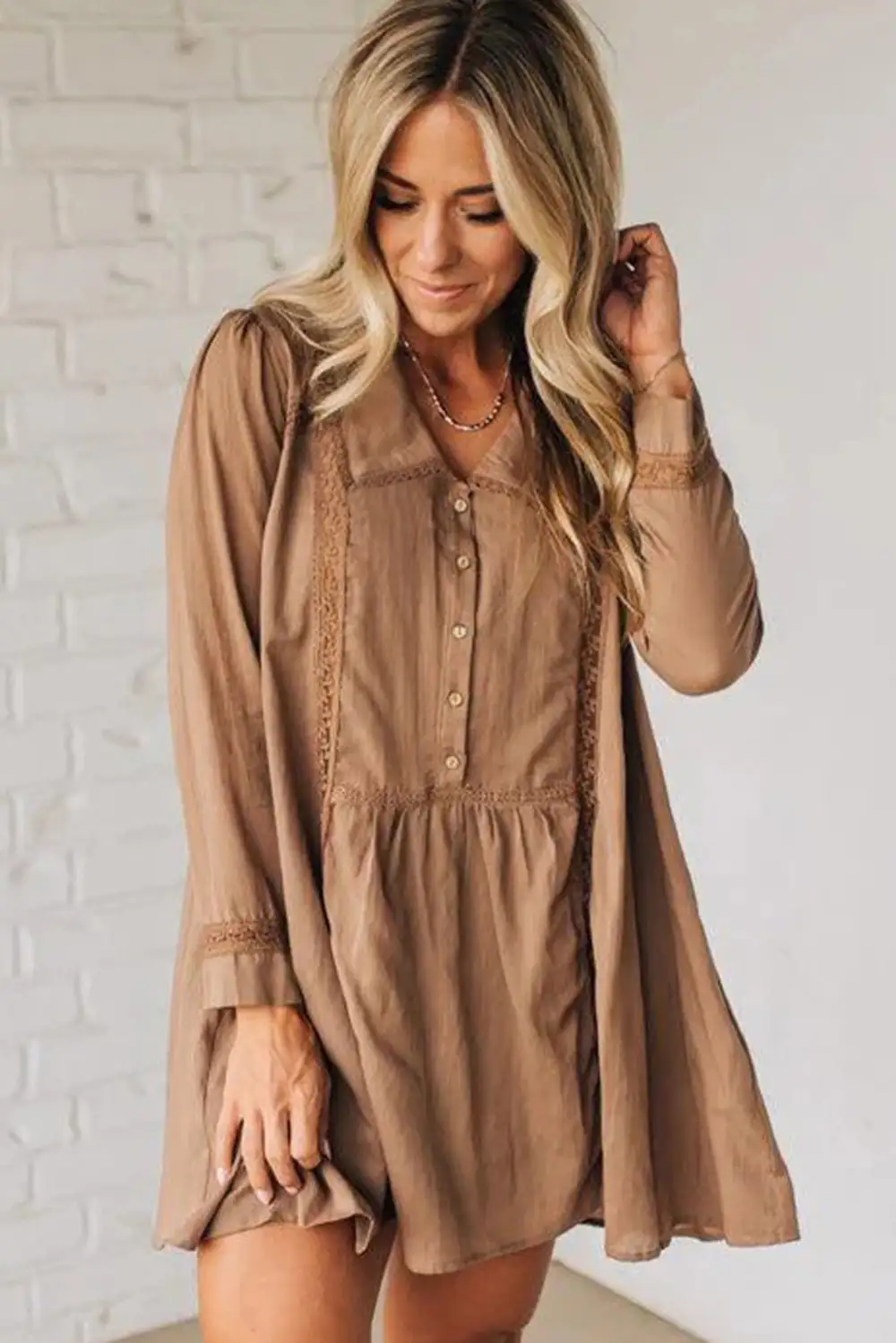Structured Shape Lace Long Sleeve Mini Dress