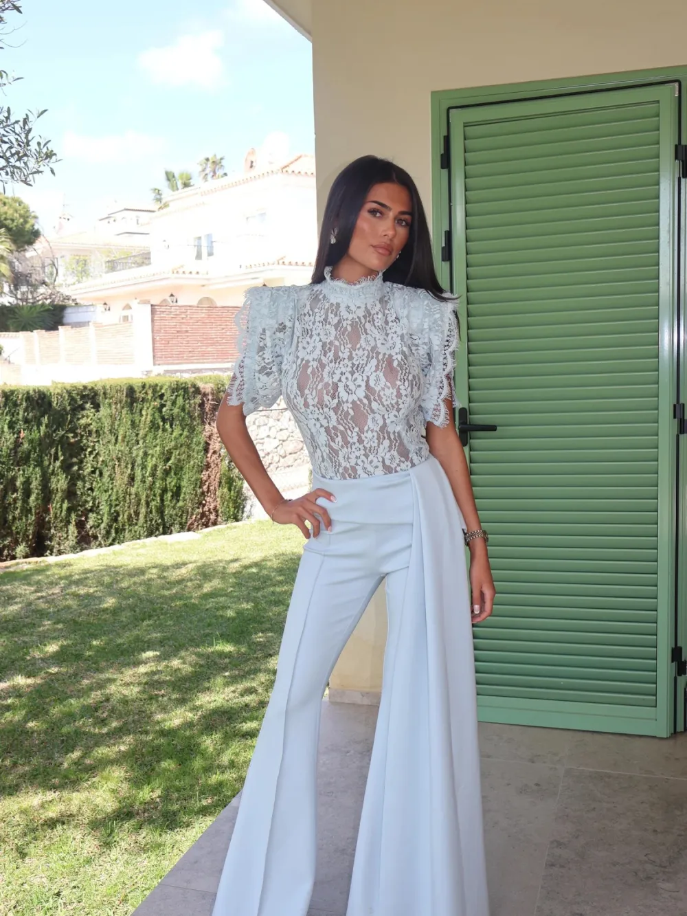 Rosalie Lace High Neck Top & Wide Leg Pants Set