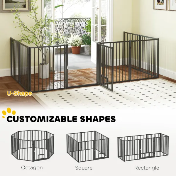 Indoor Metal Dog Playpen with Dual Gates, Pet Enclosure for Room-Sized Pet Containment