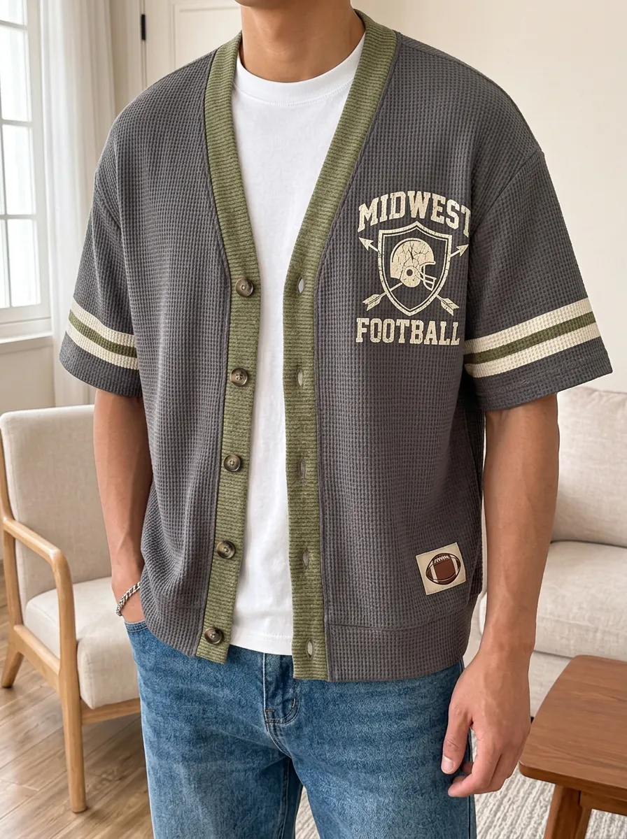 Men's Heritage Midwest Football Helmet Printed Waffle Knit Cardigan