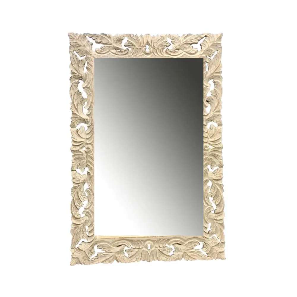 Frond Carved Mango Wood Mirror