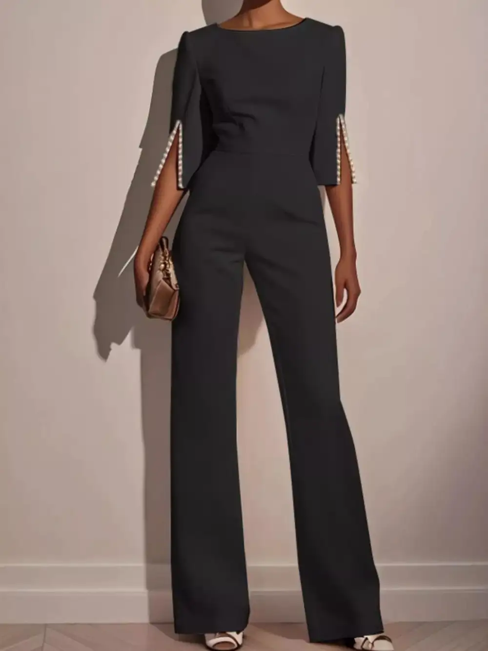 Wide Leg Slit Sleeve Jumpsuit