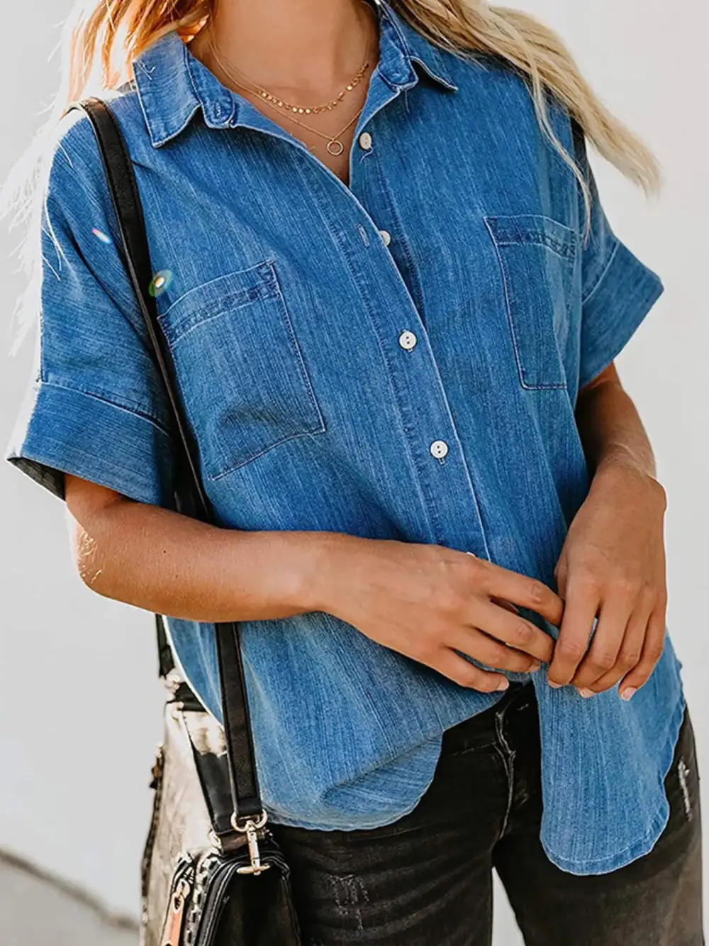 Casual Denim Short Sleeve Shirt