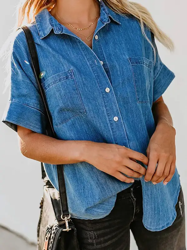 Casual Denim Short Sleeve Shirt