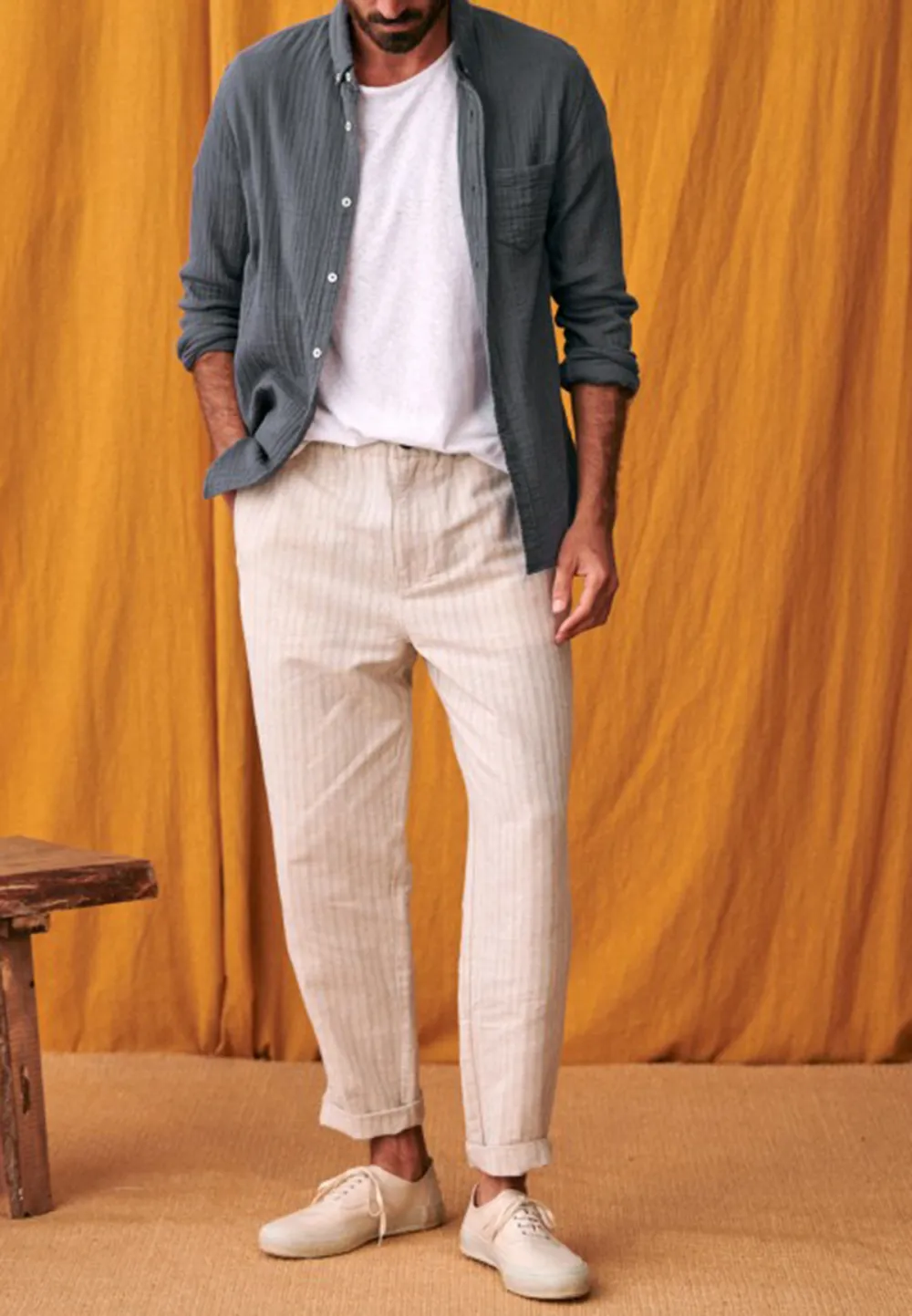 Trousers-Striped Beige