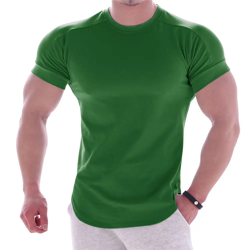 Men's Body-hugging Short-Sleeve Shirt Cotton-elastane Mix With Round Neckline And Rounded Hem