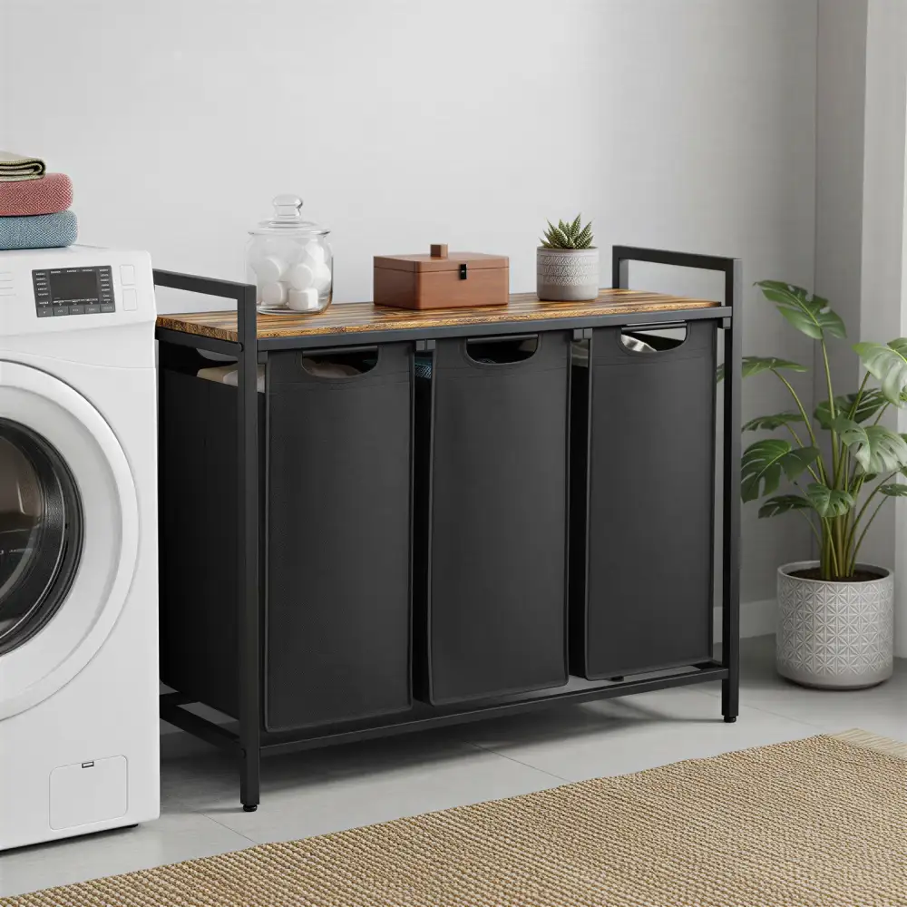 Removable Liner Shelved Divided Laundry Storage Hamper