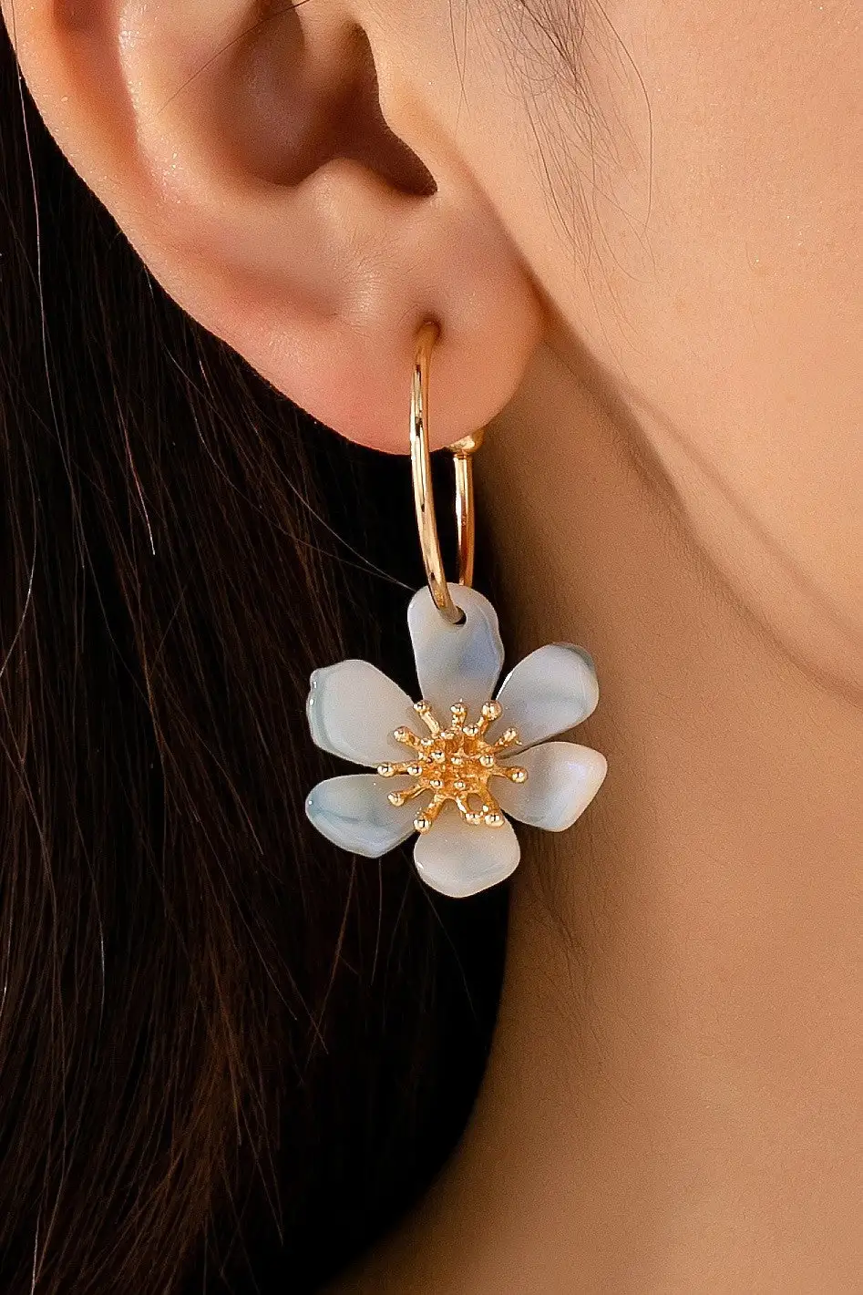 Resin Marbled Floral Hoop arrings