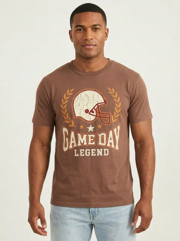 Men's Football Lover Game Day Legend Helmet Printed T-Shirt