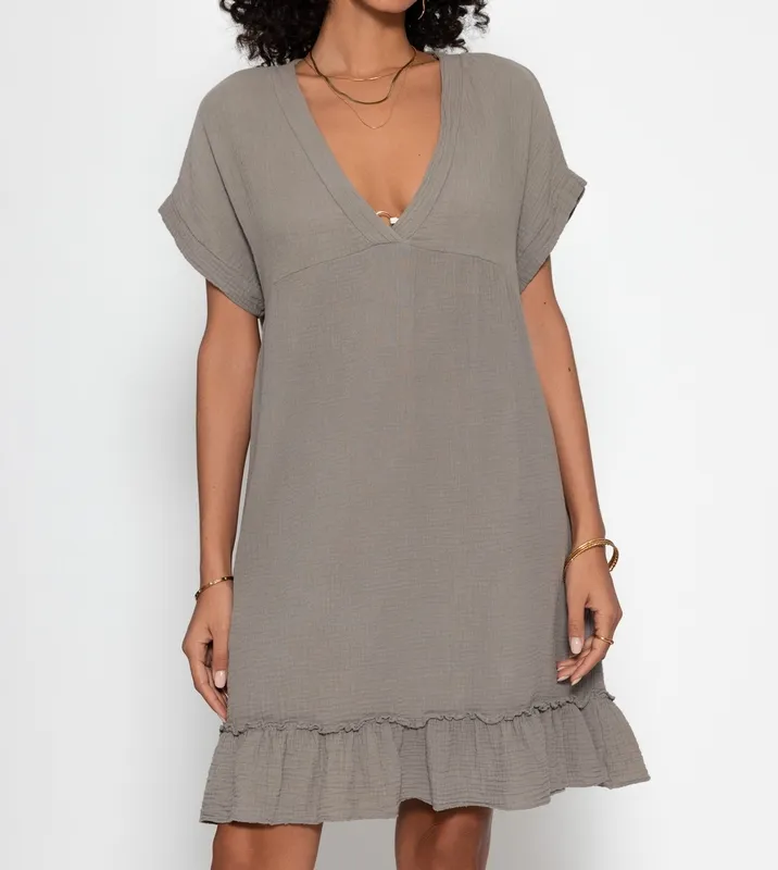 Taupe V Neck Dress