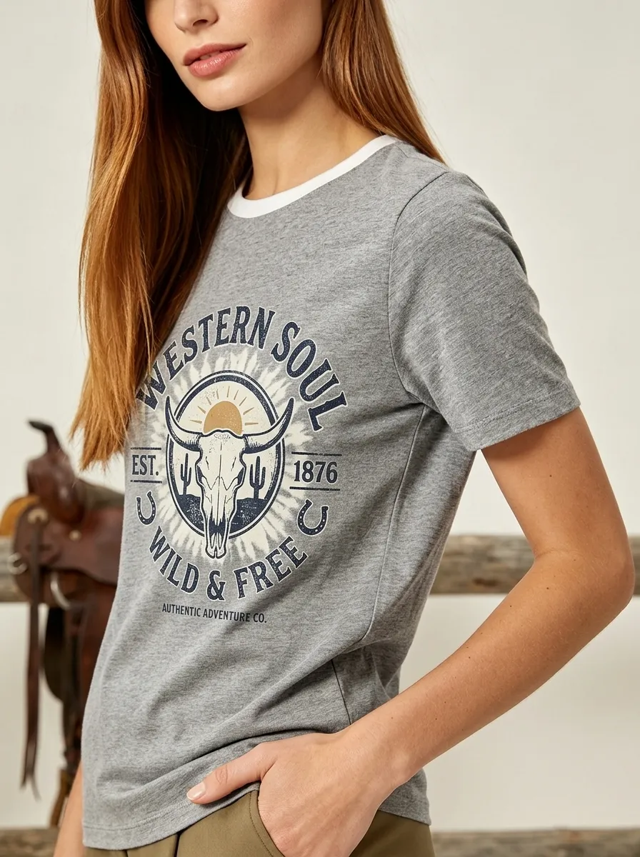 Western Soul Cow T-Shirt Casual