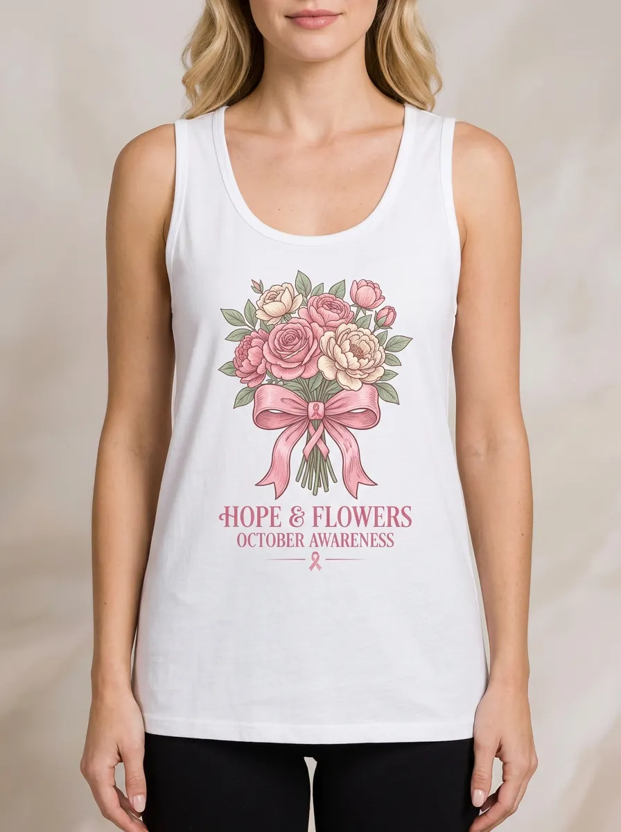 Women's Breast Cancer Awareness Floral Ribbon Printed Tank Top