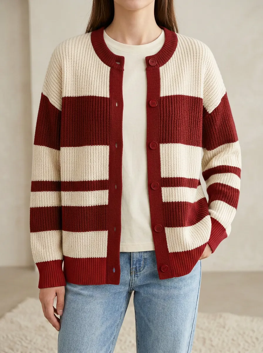 Distinctive Rugby Striped Knit Cardigan