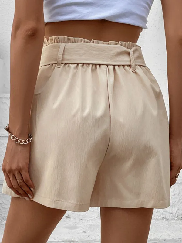 Polyester Belted Shorts With Pockets