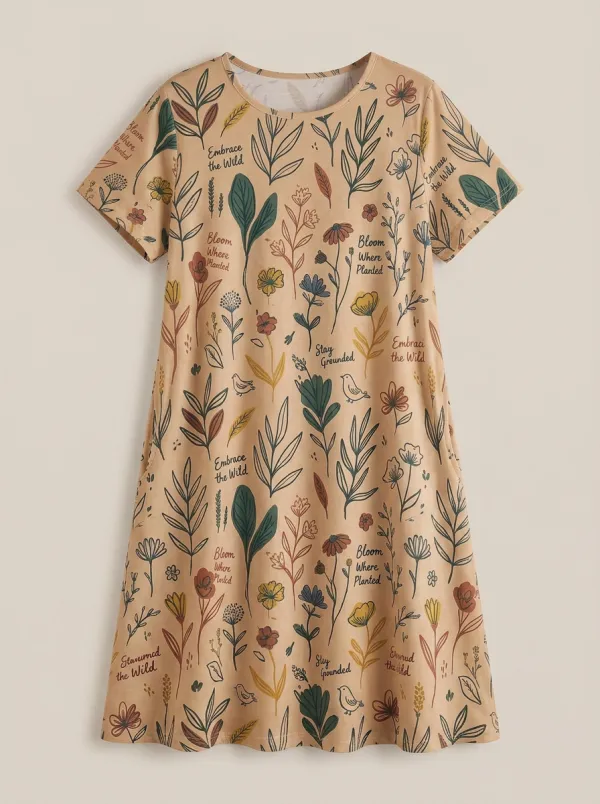 Botanical Nature Quote Floral T-Shirt Dress