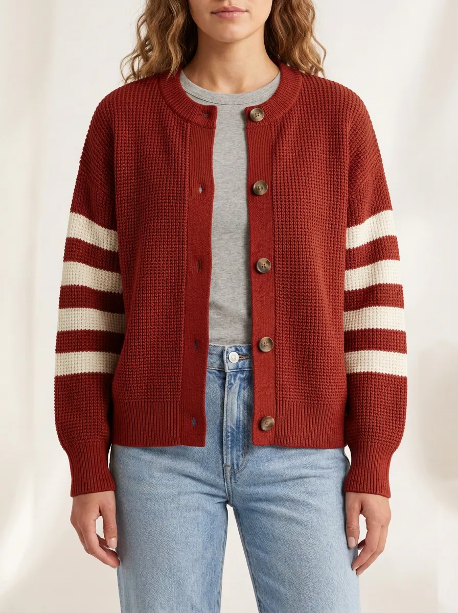 Striped Rugby Striped Sleeve Knit Cardigan