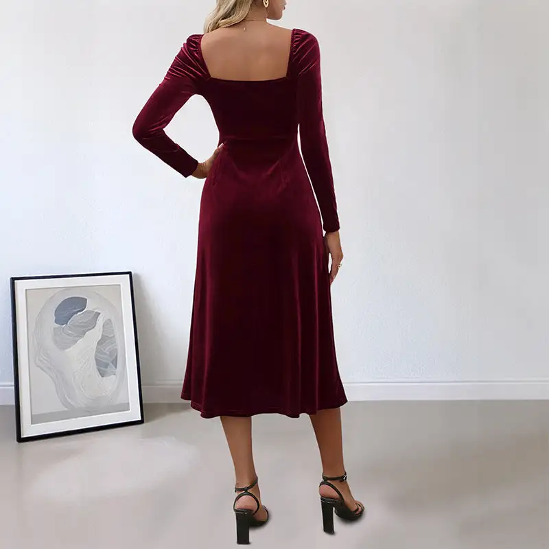 Women's Fitted V-Neck Long-Sleeve Lace Maxi Dress