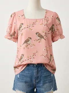 Cherry Blossom Nature Women's Loose Printed T-Shirt
