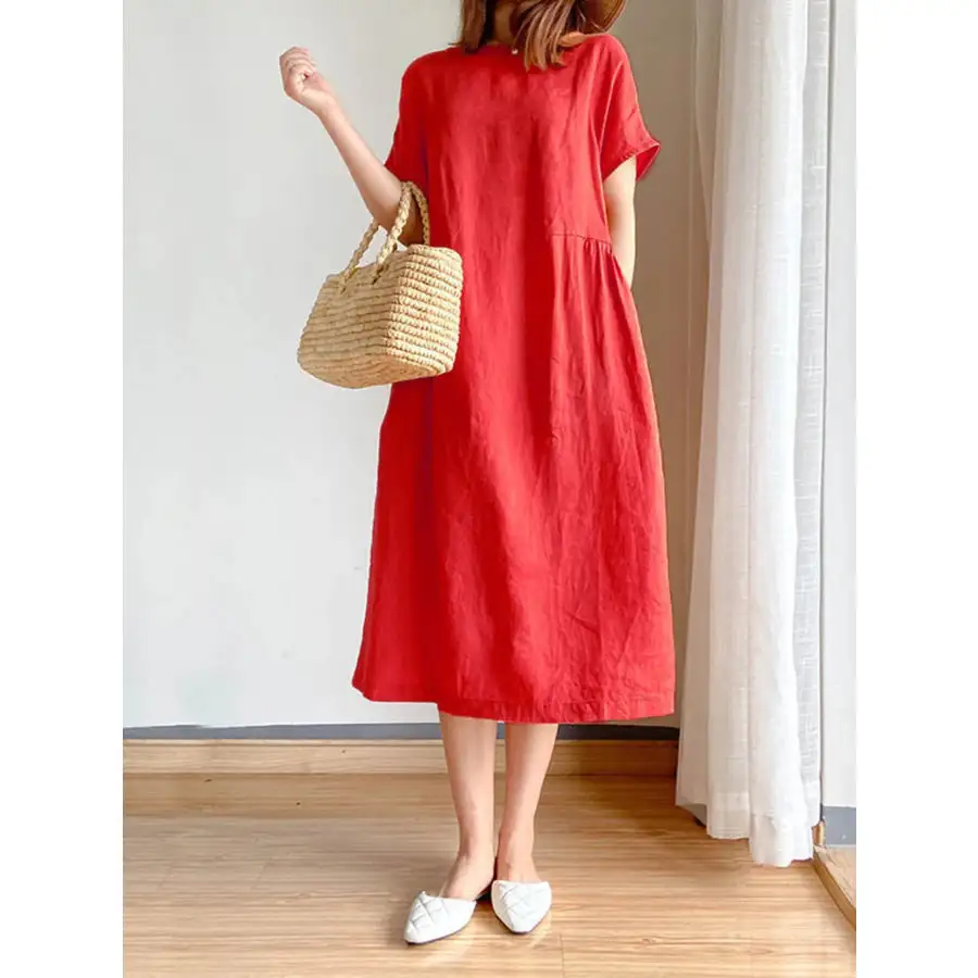 Full Size Casual Round Neck Midi Dress Plus Size