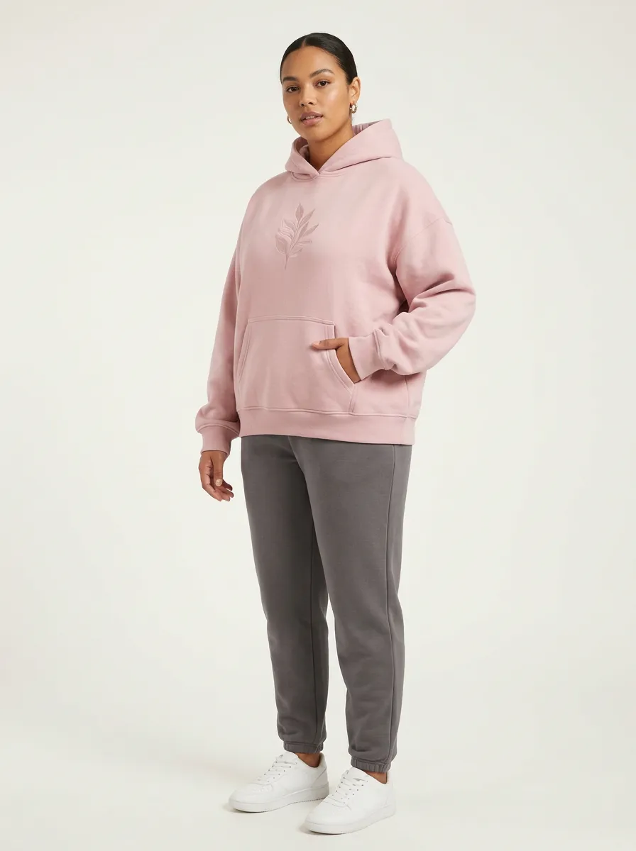Women's Minimalist Nature Lover Leaf Printed Pink Hoodie