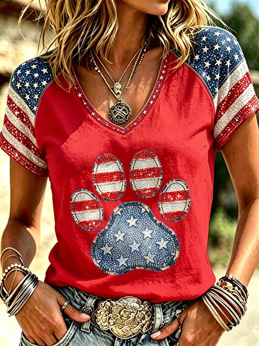 Women's USA 250th Anniversary Puppy Print T-Shirt