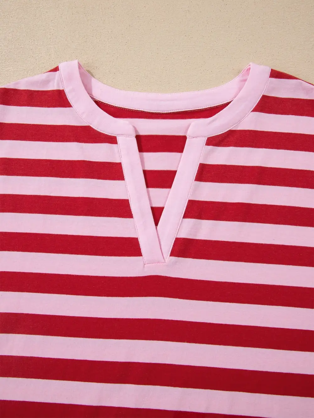 Stripe Split V Neck Casual T Shirt