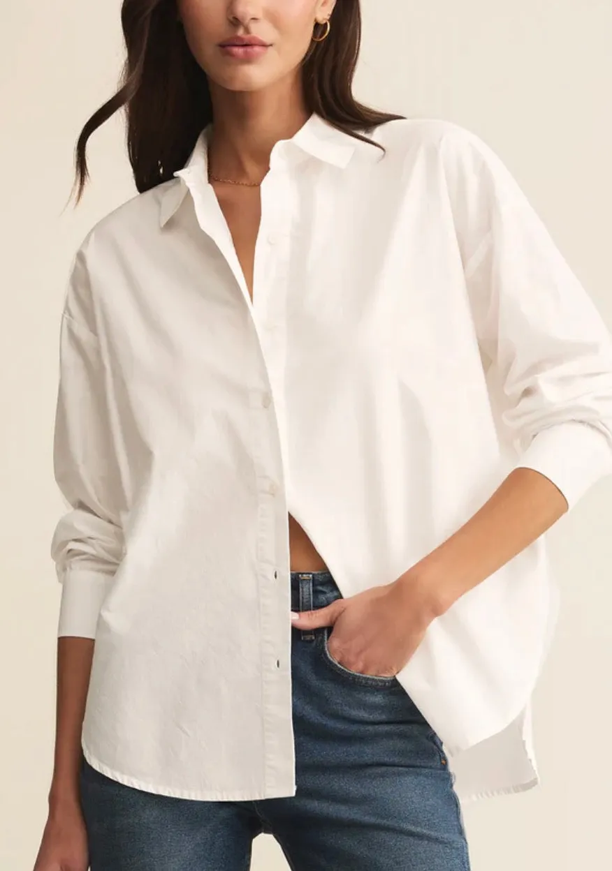 Relaxed Cotton Poplin Button Up Shirt