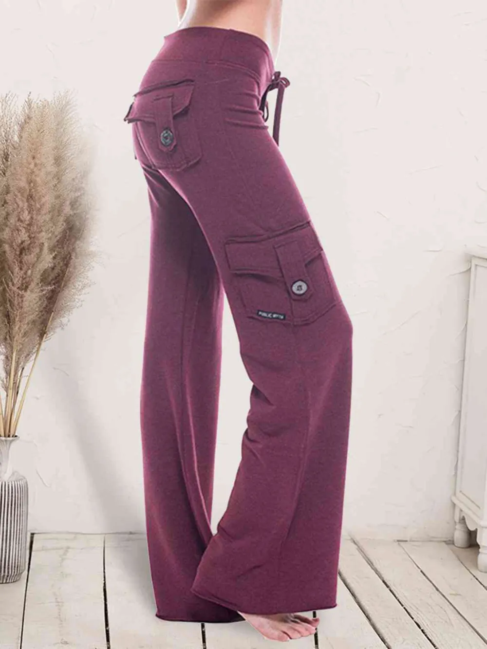 Mid Waist Pants With Pocket