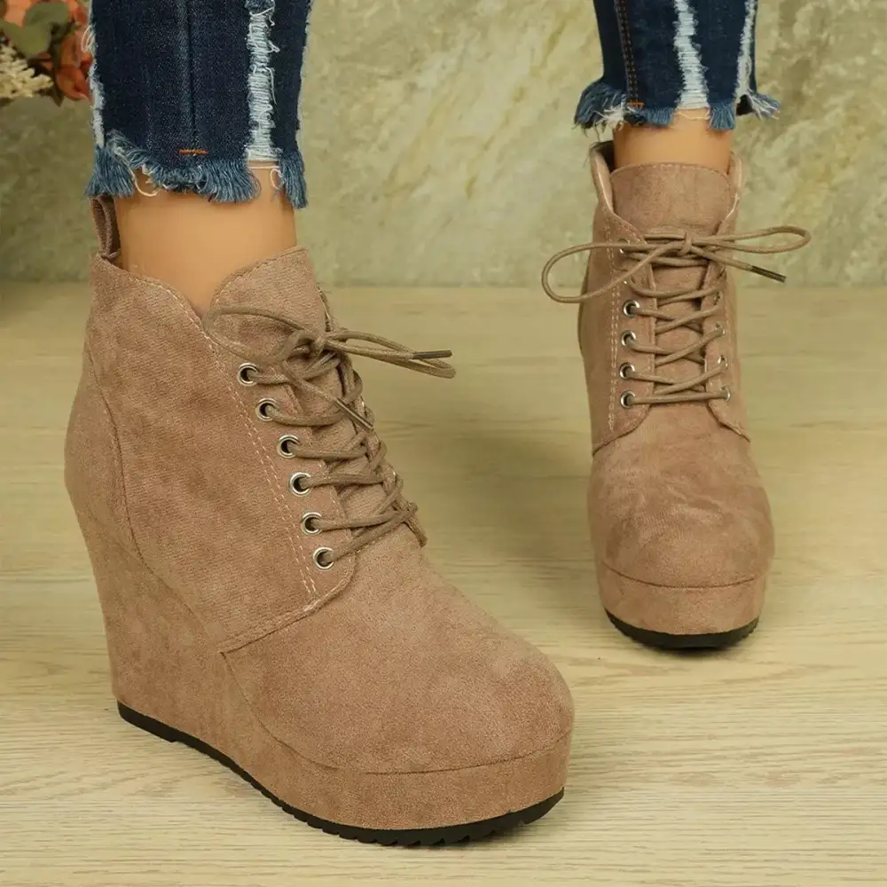 Lace Up Wedge Ankle Boots