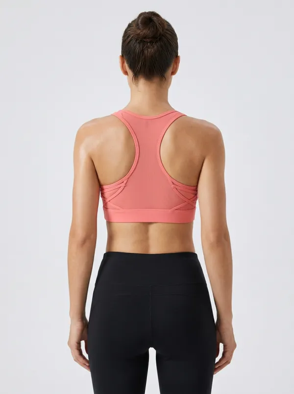 Mesh Panel Mesh Scoop Neck Wide Under-Bust Band Women's Sports Bra