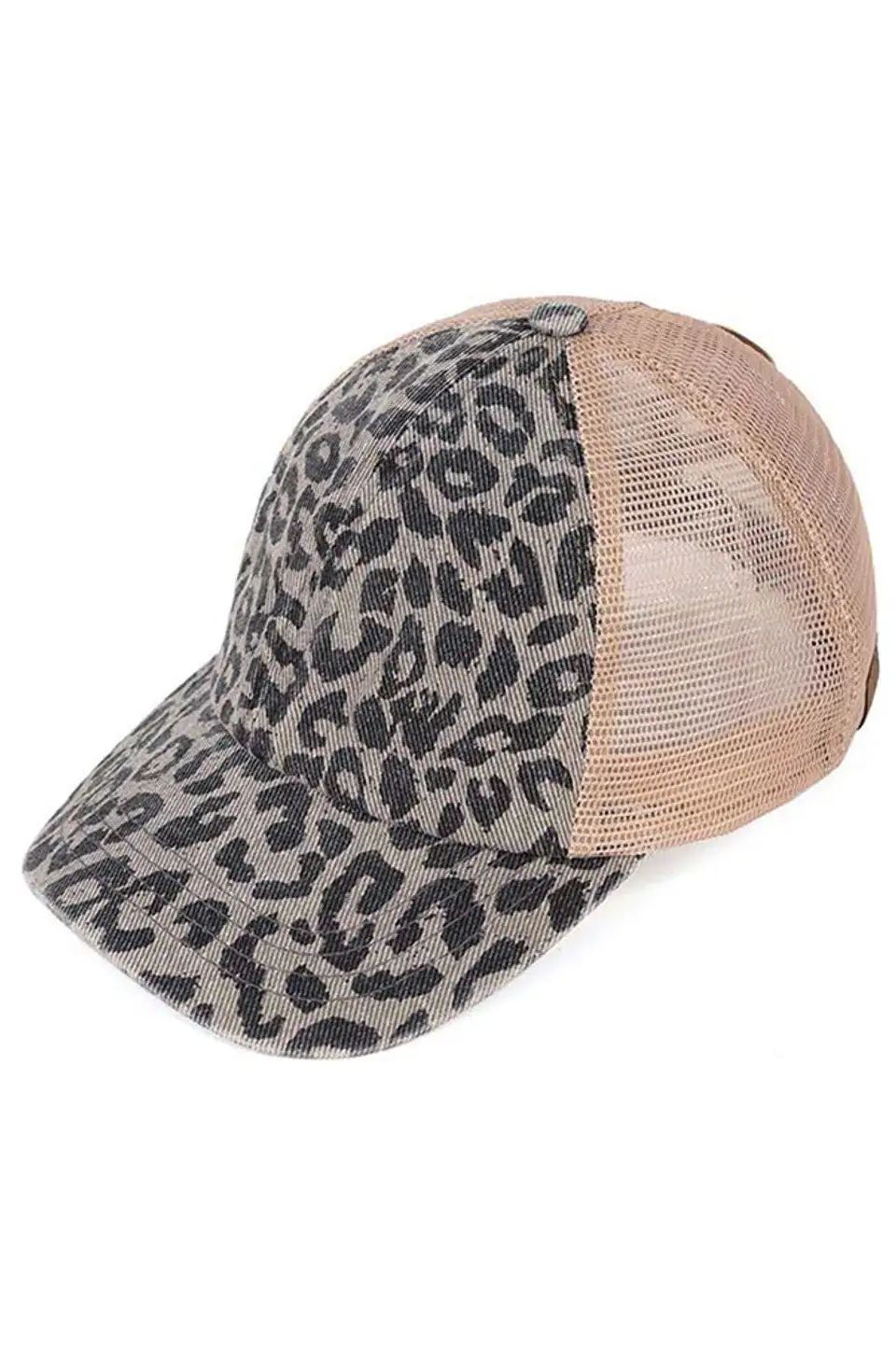 Leopard Pattern Criss Cross Ponytail Baseball Cap