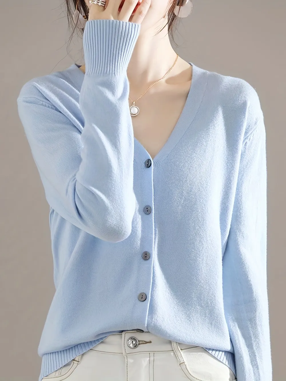 Elegant V Neck Long Sleeve Cardigan