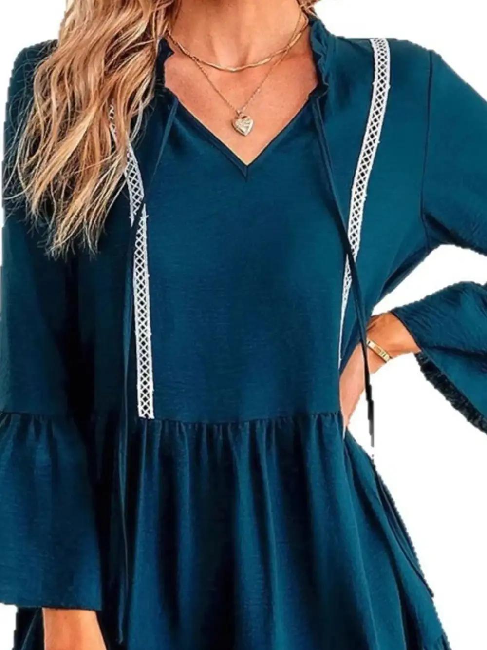 Textured Detail Long Sleeve Mini Dress