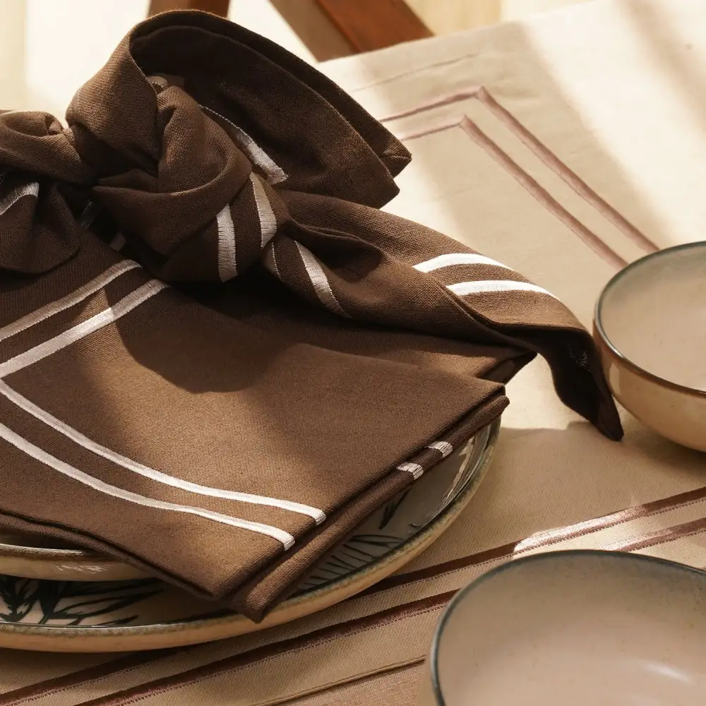 Brown Embroidered Cotton Napkins