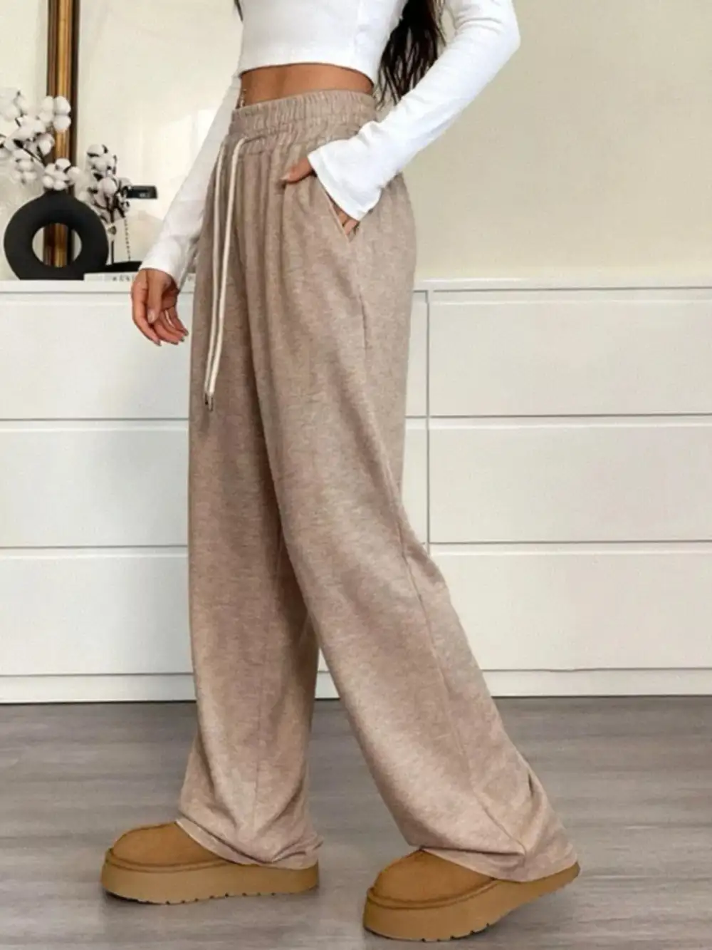 Everyday Drawstring Wide Leg Pocketed Casual Pants