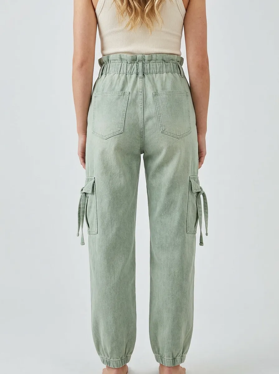 Women's Western Style Sage Green High Waisted Cargo Pants