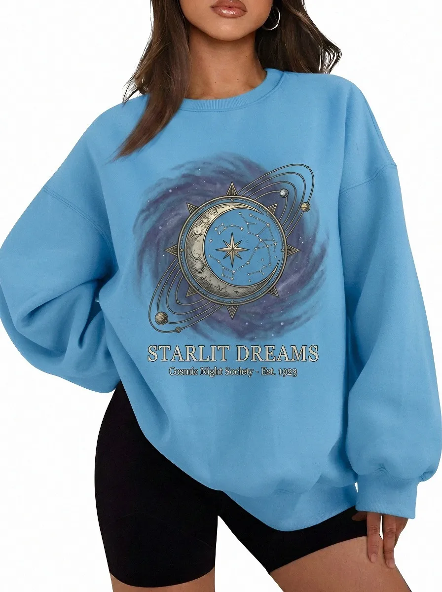 Women's Celestial Starlit Dreams Moon Constellation Printed T-shirt