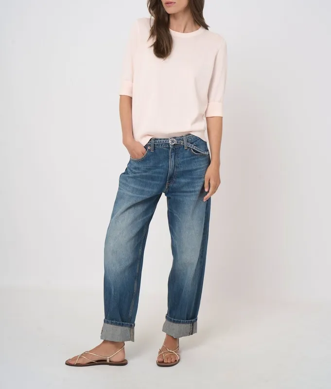 Cotton Short Sleeve Ribbed Sweater