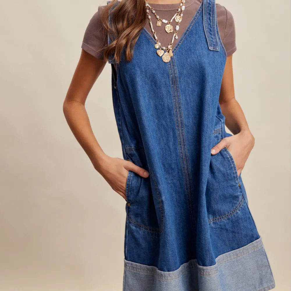 Denim V-Neck Shift Dress