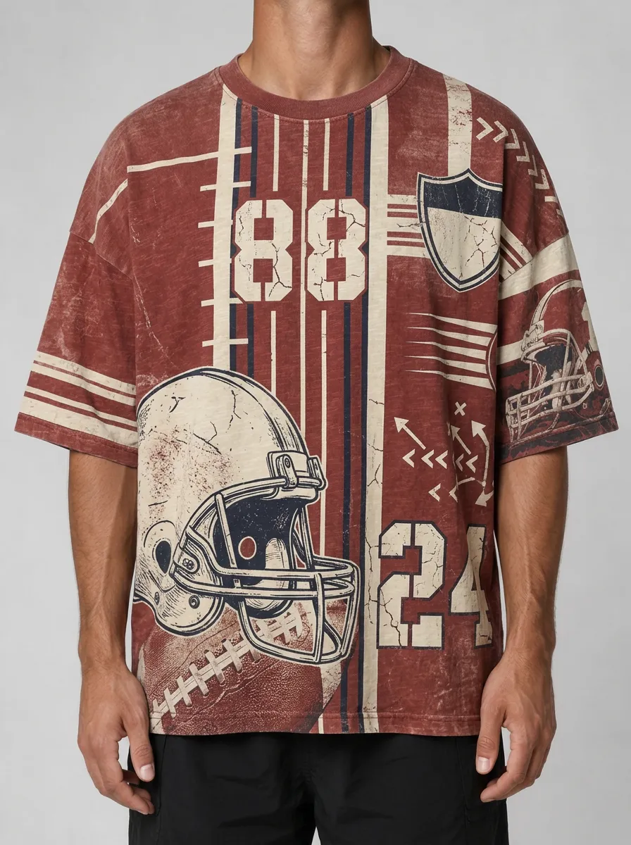 Men's American Football Lover Helmet Number Printed T-shirt