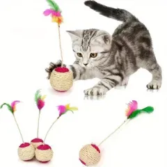 3 Pcs Feather Jute Ball Cat Toy
