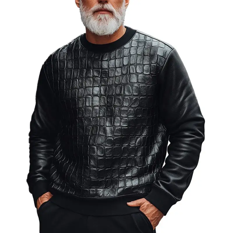 Relaxed Pullover Leather Sweatshirt