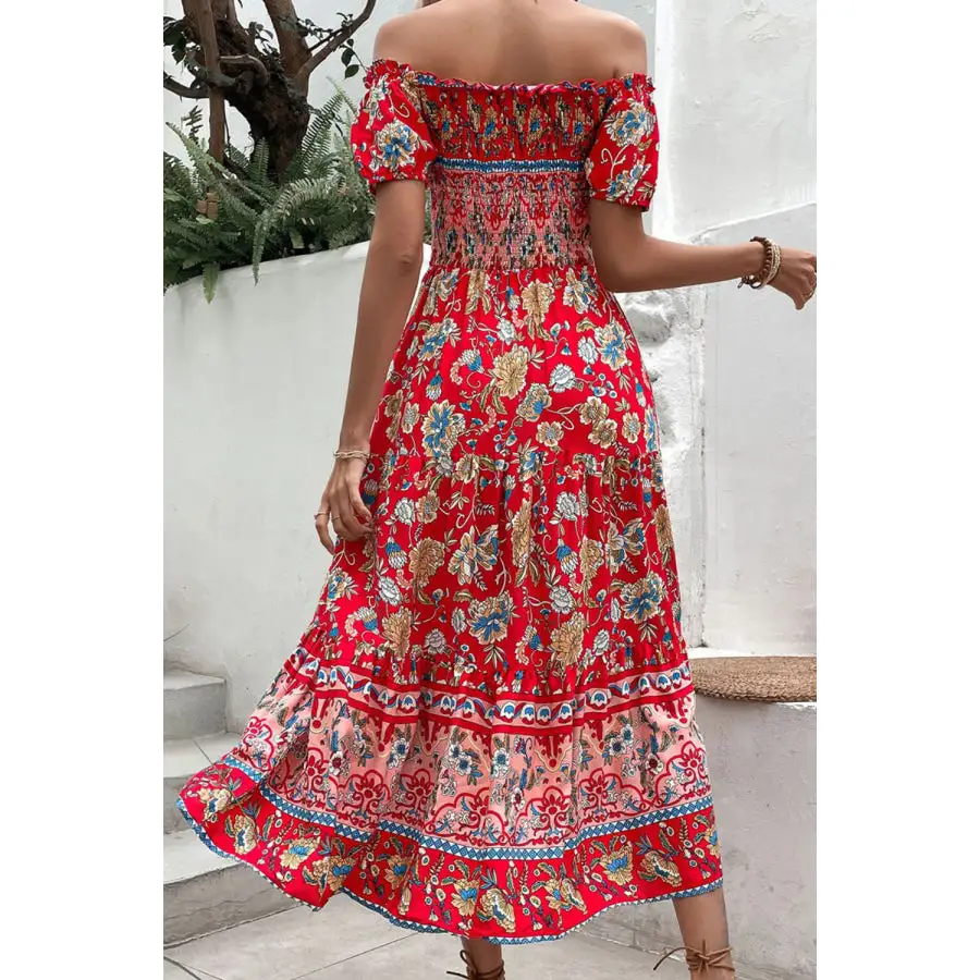 Off-Shoulder Smocked Midi Dress