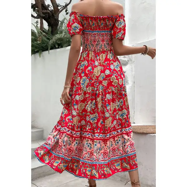 Off-Shoulder Smocked Midi Dress