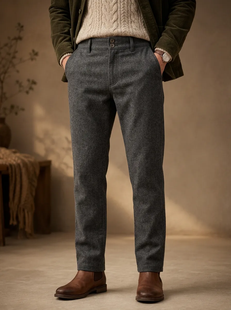 Men's Winter Slim-Fit Wool-Blend Trousers