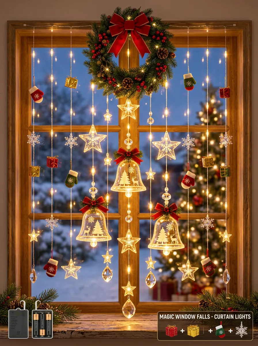 Bell Star Snowflake Christmas LED Curtain Lights