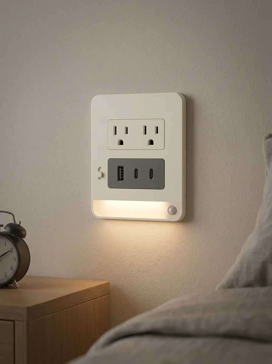 Home Bedroom Motion Sensor USB Charging LED Outlet Cover